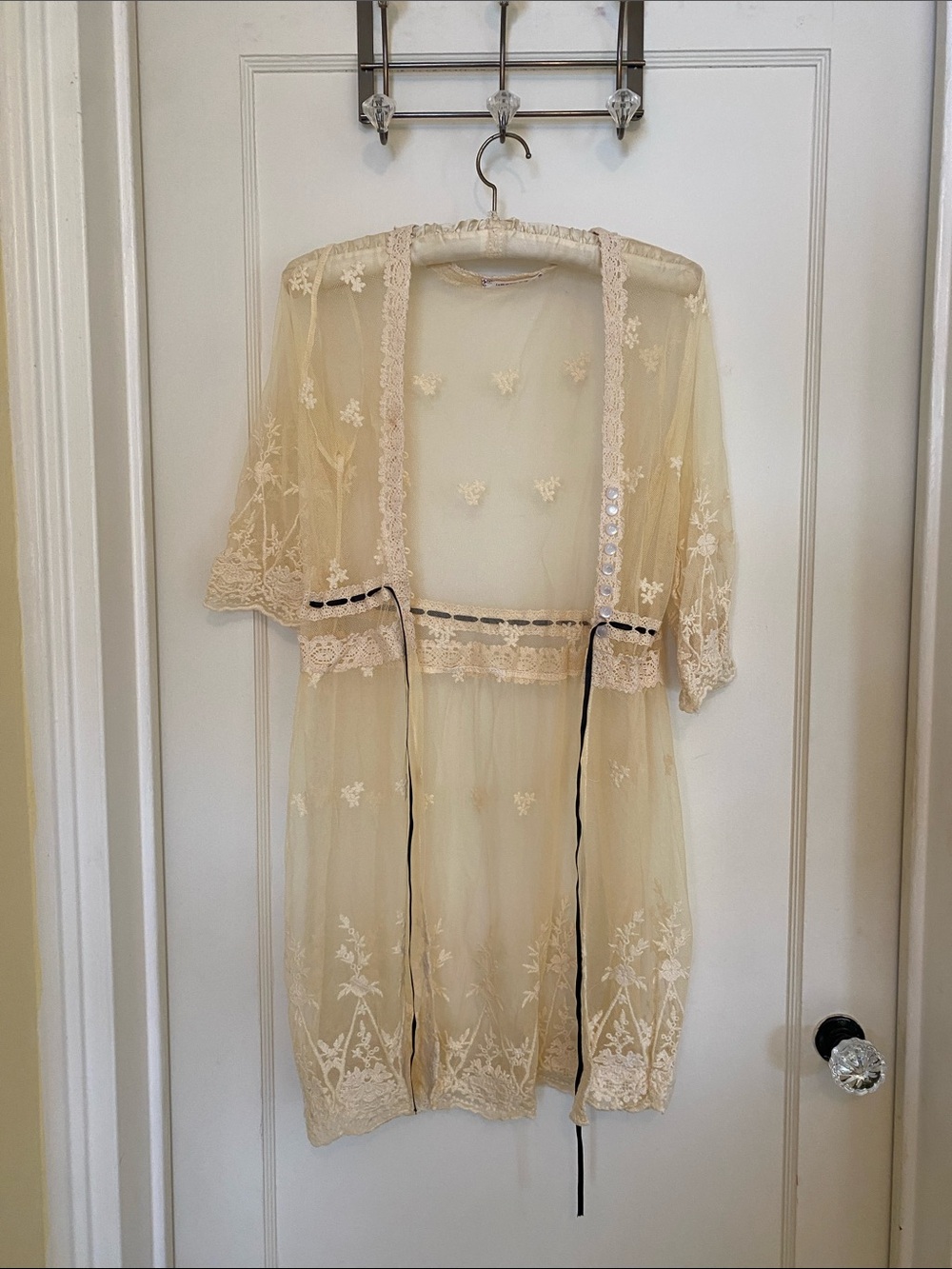 Sheer Lace Short Jacket in Cream - Delicate Floral Embroidery